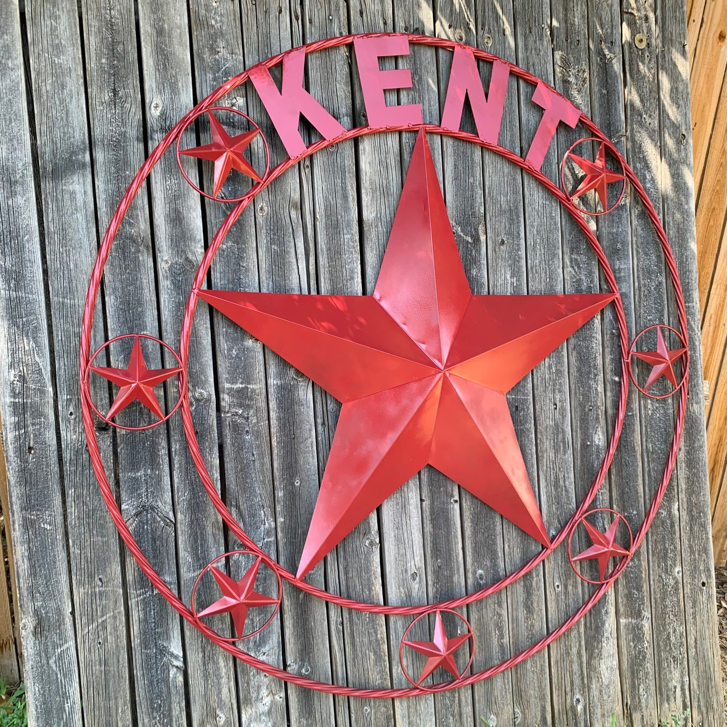 KENT STYLE YOUR CUSTOM STAR METAL NAME RUSTIC BURGUNDY RED CUSTOM 3d STAR METAL NAME BARN STAR TWISTED ROPE RING DESIGN METAL WALL ART HOME DECOR ANY SIZE