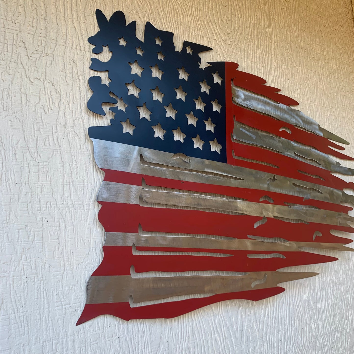 USA TATTERED AMERICAN FLAG METAL WALL ART WESTERN HOME DECOR HANDMADE NEW