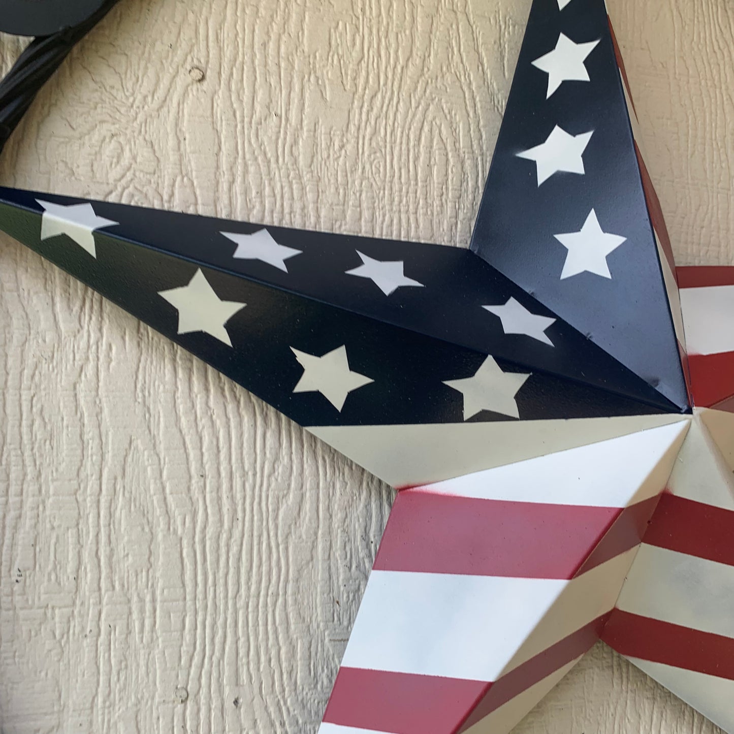 GOD BLESS AMERICA USA FLAG 3d STAR METAL BARN STAR BLACK TWISTED ROPE RING WALL ART WESTERN HOME DECOR RED WHITE & BLUE HANDMADE NEW #EH10490