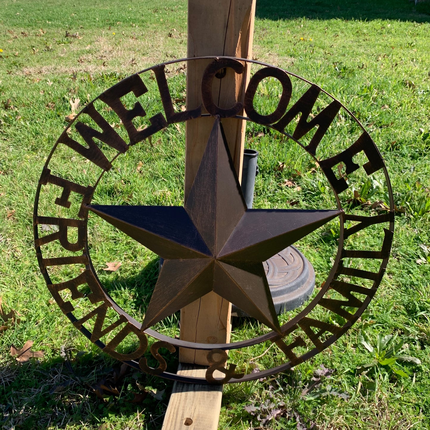 WELCOME FRIENDS FAMILY BARN METAL STAR WALL ART BRONZE WESTERN HOME DECOR HANDMADE NEW #EH13339