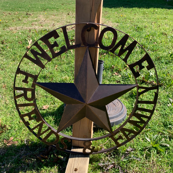 WELCOME FRIENDS FAMILY BARN METAL STAR WALL ART WESTERN HOME DECOR HANDMADE NEW