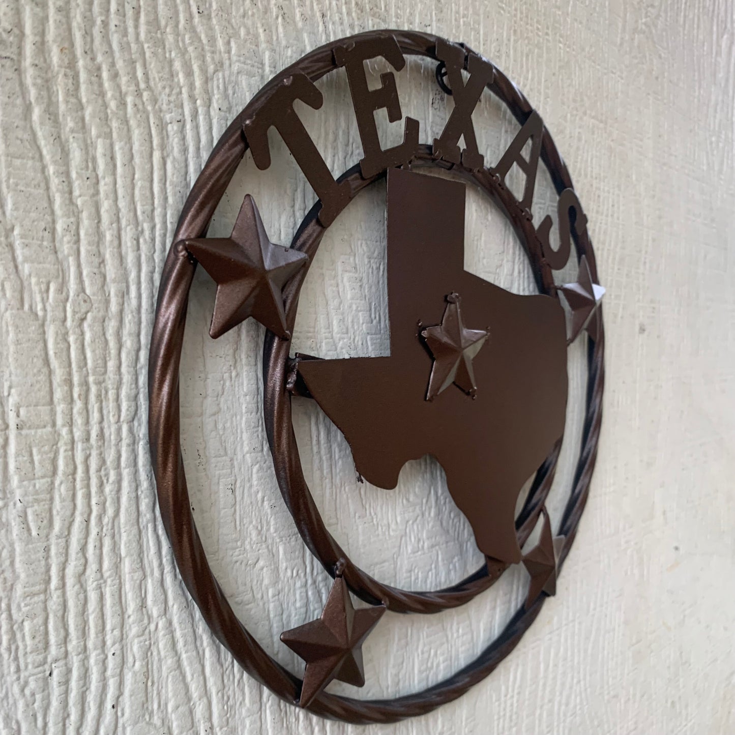 12" STATE OF TEXAS MAP RUSTIC BRONZE TWISTED RING METAL SIGN WESTERN HOME DECOR HANDMADE NEW