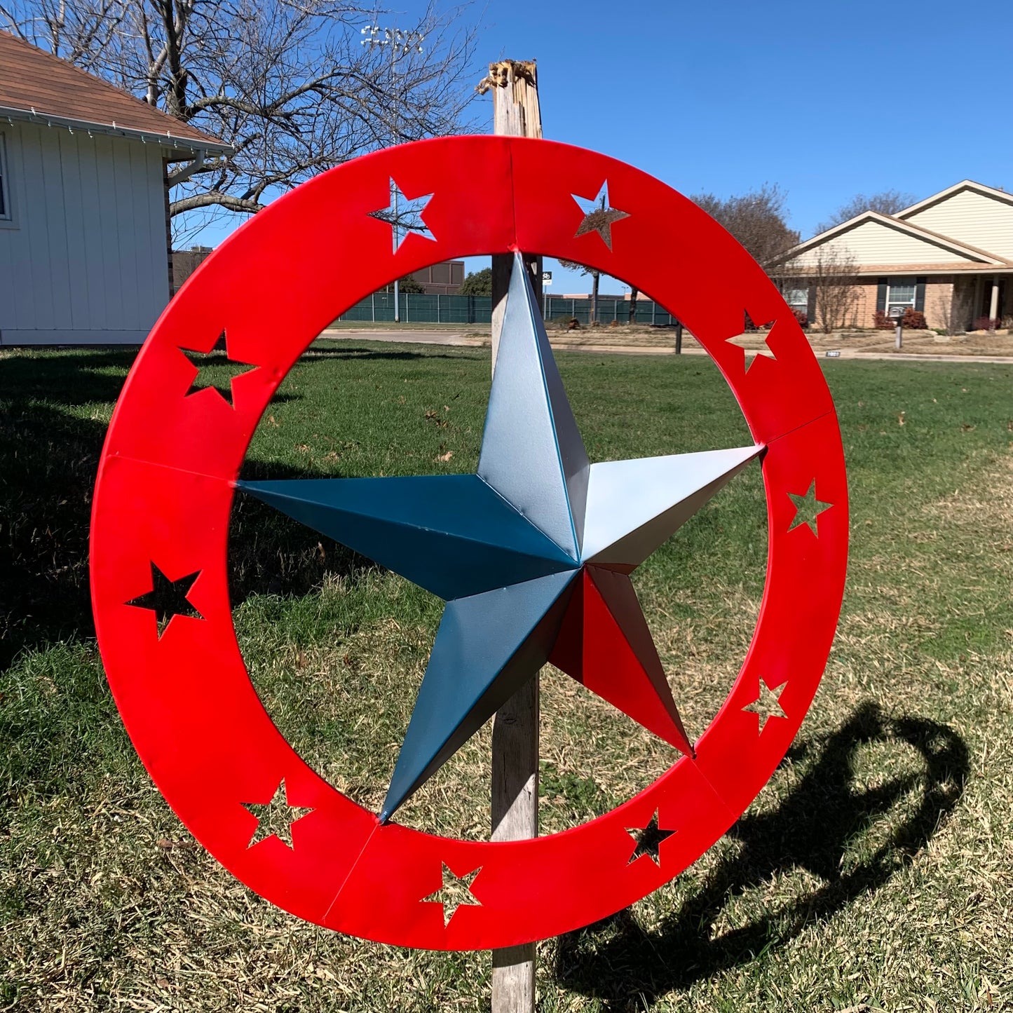 24" WIDE BAND RING BARN STAR METAL LONE STAR 3d WALL ART WESTERN HOME DECOR HANDMADE NEW #EH12758