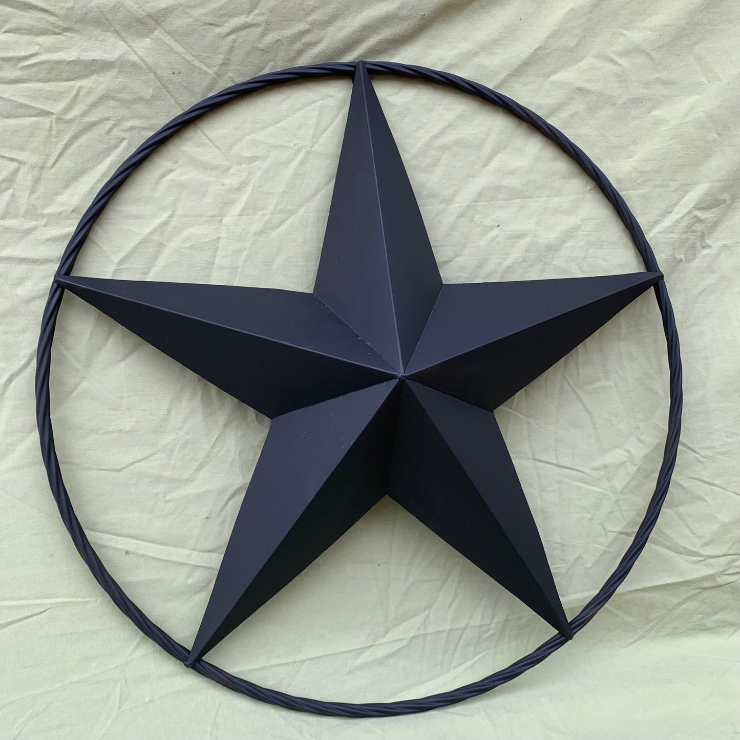 RUSTIC BLACK BARN STAR METAL LONE STAR 3d TWISTED ROPE RING WESTERN HOME DECOR HANDMADE NEW 12",16",24",32",36"-#EH10608