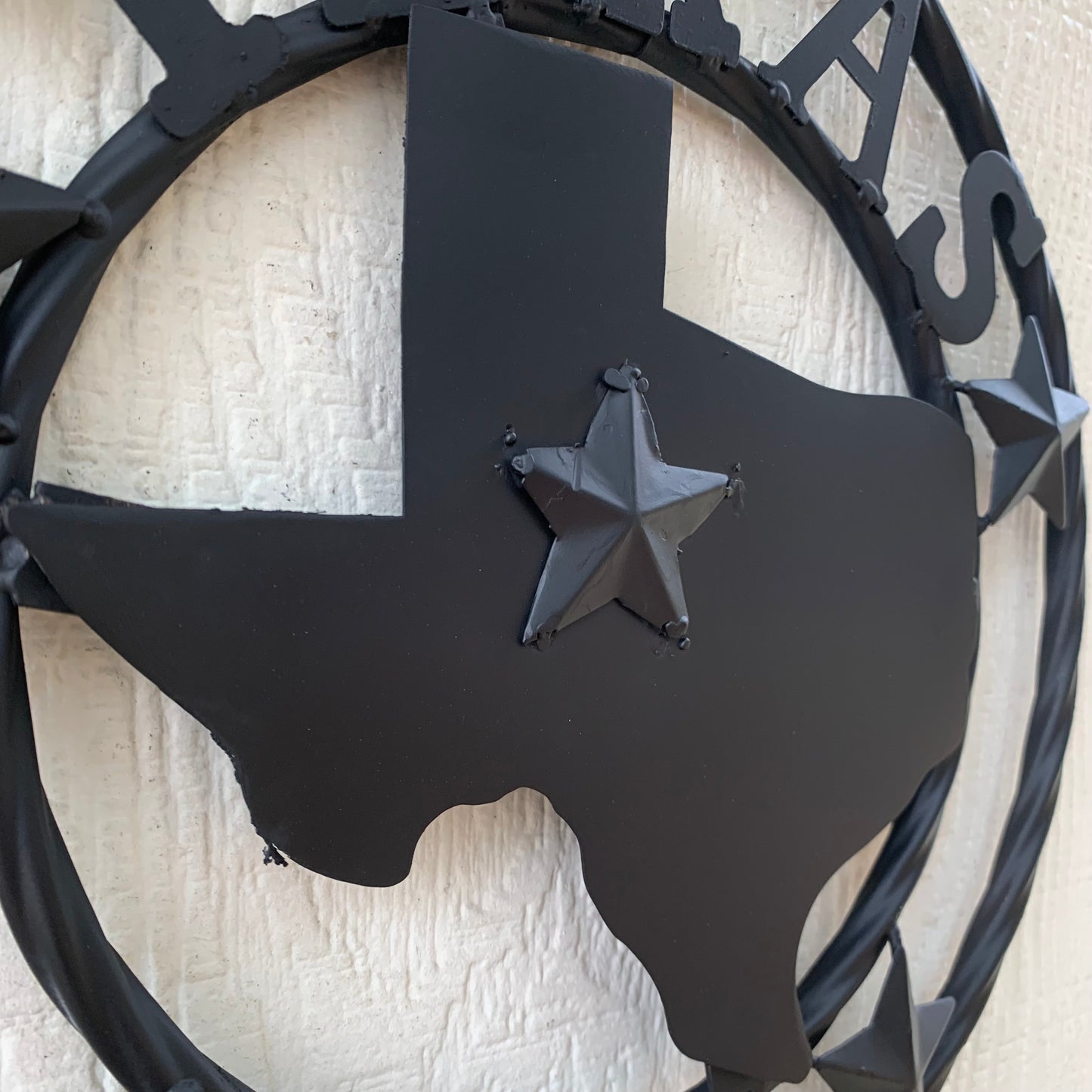 12" STATE OF TEXAS MAP RUSTIC BLACK TWISTED RING METAL SIGN WESTERN HOME DECOR HANDMADE NEW