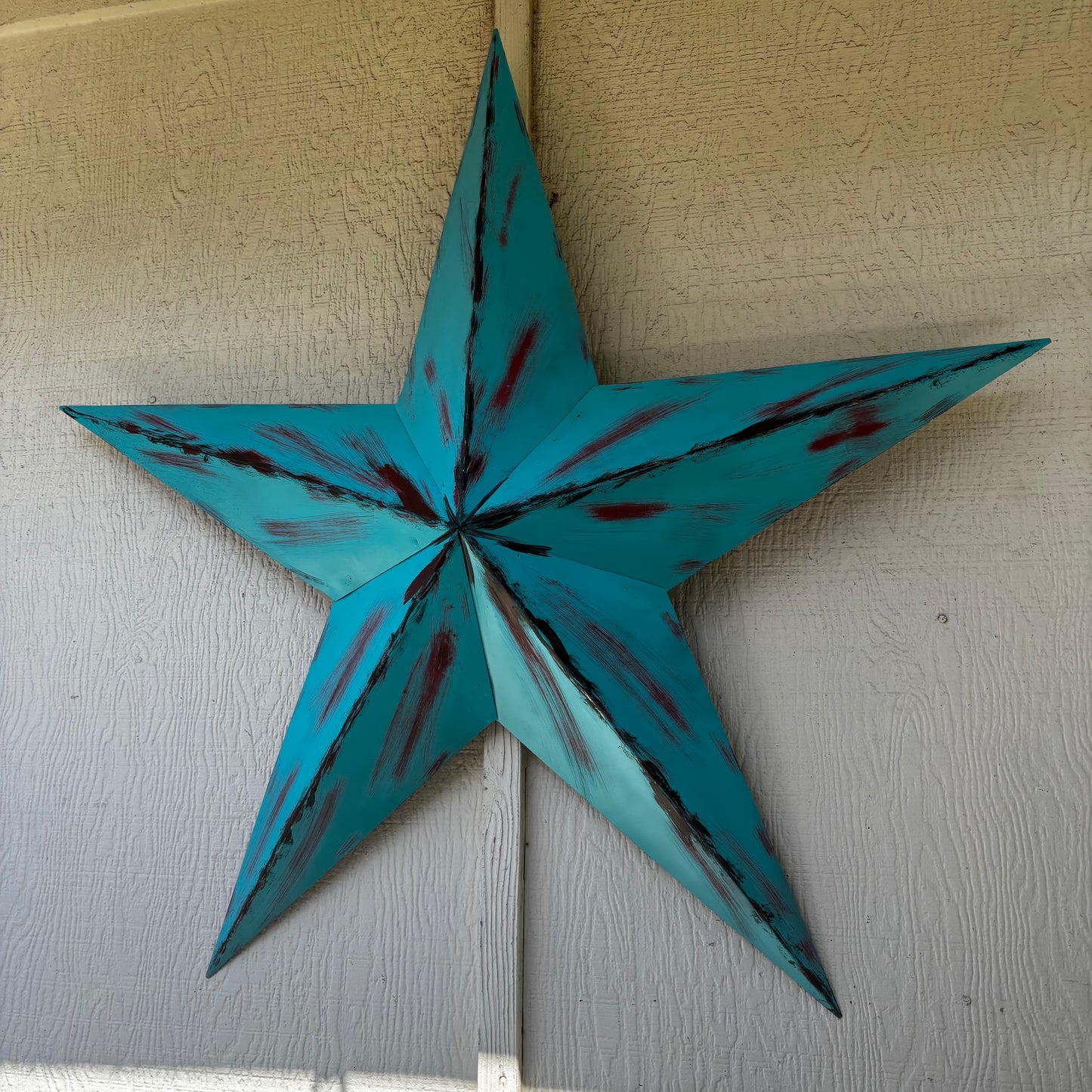 TURQUOISE DISTRESSED TWO TONE BARN STAR METAL ART WESTERN HOME DECOR HANDMADE