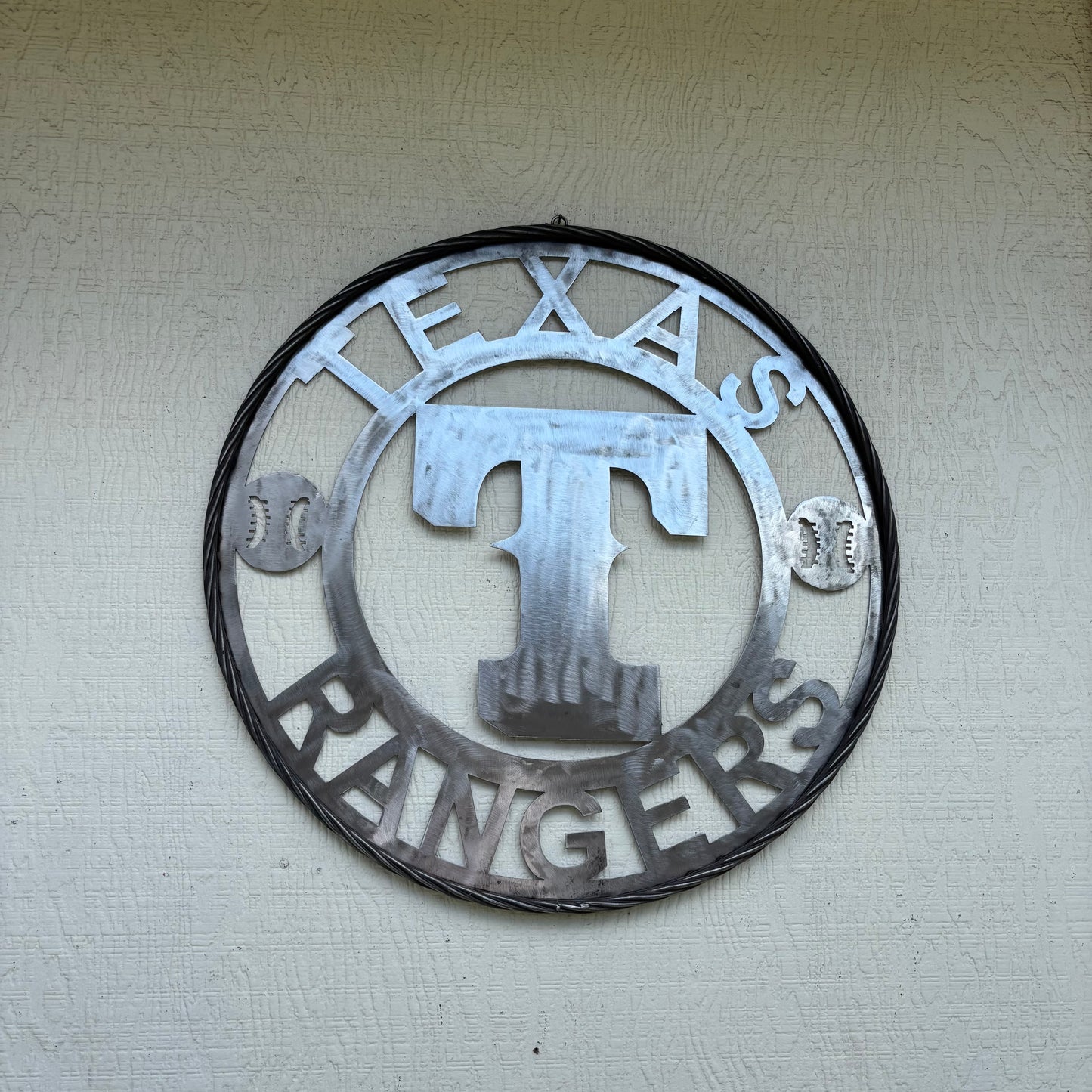 TEXAS RANGERS CUSTOM RAW METAL VINTAGE CRAFT TEAM SIGN TWISTED ROPE RING HANDMADE