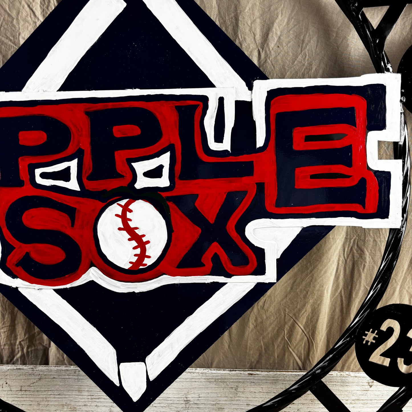 APPLE SOX BASEBALL CUSTOM METAL VINTAGE CRAFT SIGN TEAM NAVY BLUE WHITE RED HANDMADE
