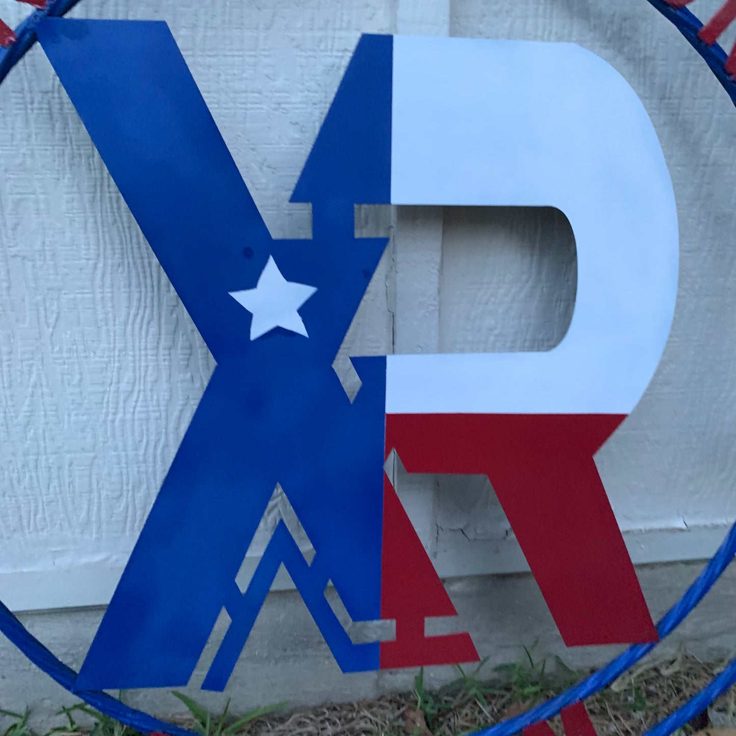 #EH11299 CUSTOM NAME XR ROOFING STYLE SIGN RED,WHITE & BLUE TEXAS FLAG LOGO HANDMADE