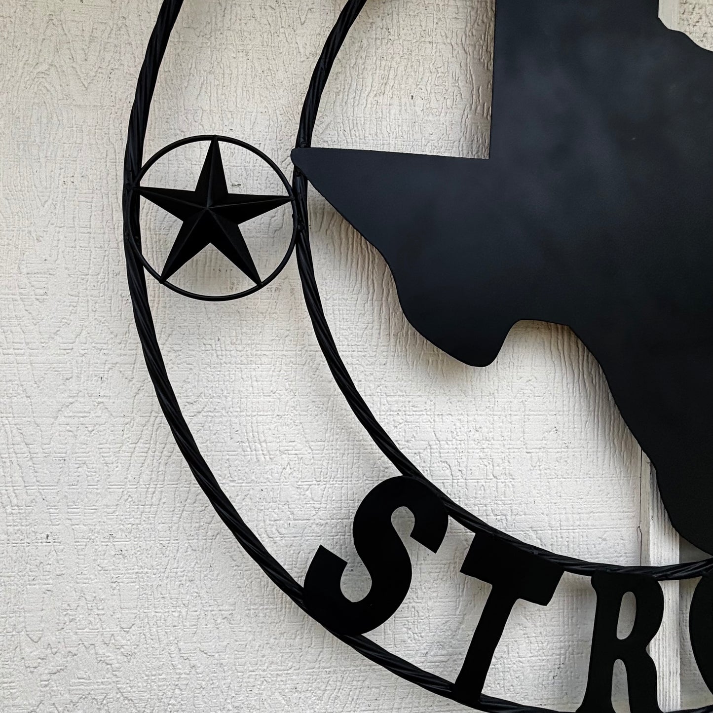 TEXAS STRONG BLACK METAL SIGN WESTERN HOME DECOR HANDMADE