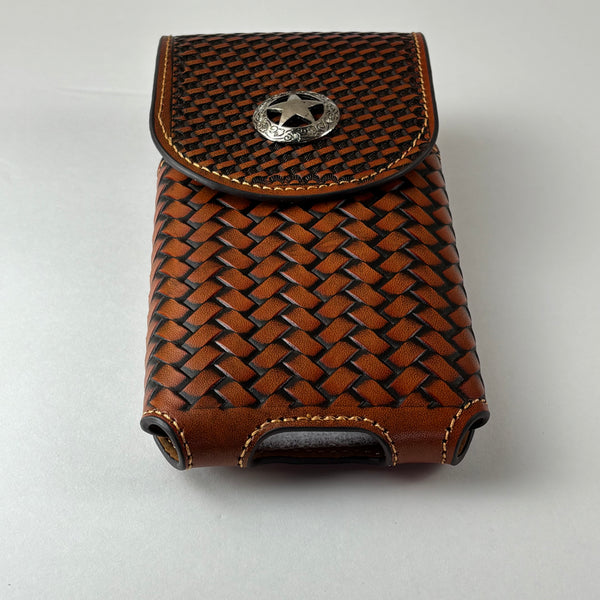 7" LONE STAR LEATHER HOLSTER TAN BROWN STAR POUCH EXTRA LARGE  BELT LOOP CELL PHONE CASE UNIVERSAL OVERSIZE #EH12702