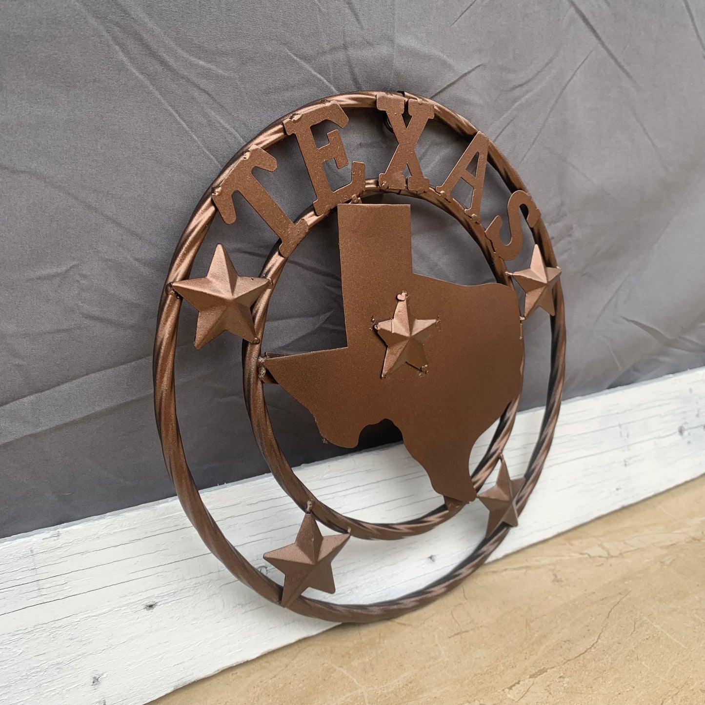 12" STATE OF TEXAS MAP RUSTIC BRONZE TWISTED RING METAL SIGN WESTERN HOME DECOR HANDMADE NEW