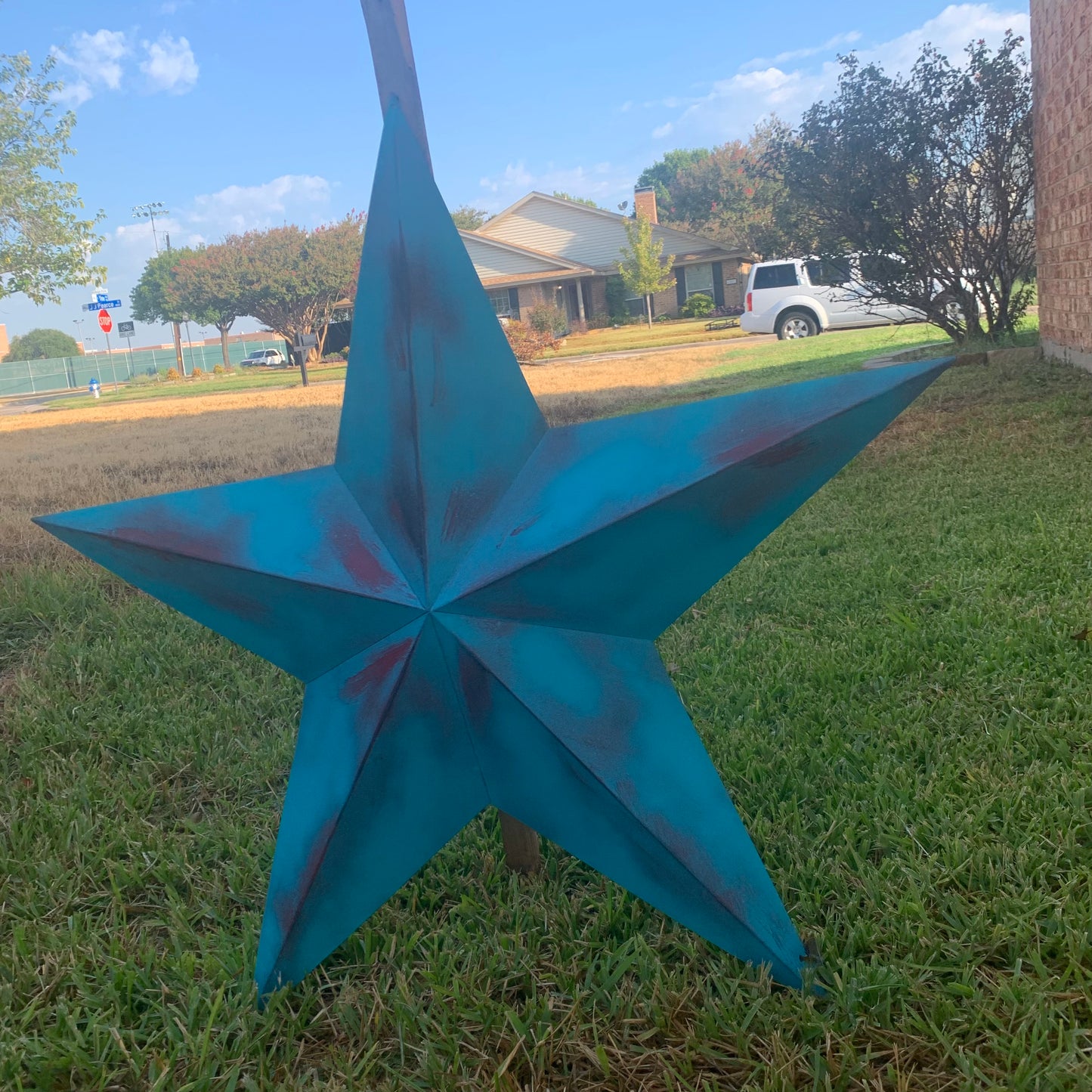 #EH10540 TURQUOISE DISTRESSED TWO TONE BARN STAR METAL ART WESTERN HOME DECOR HANDMADE NEW