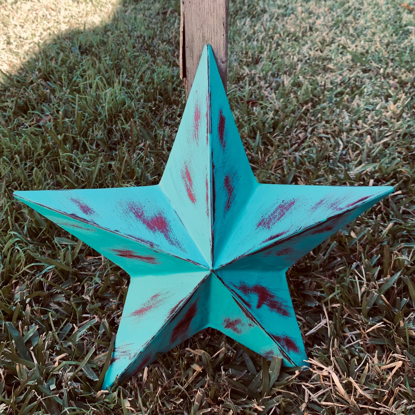 TURQUOISE DISTRESSED TWO TONE BARN STAR METAL ART WESTERN HOME DECOR HANDMADE NEW