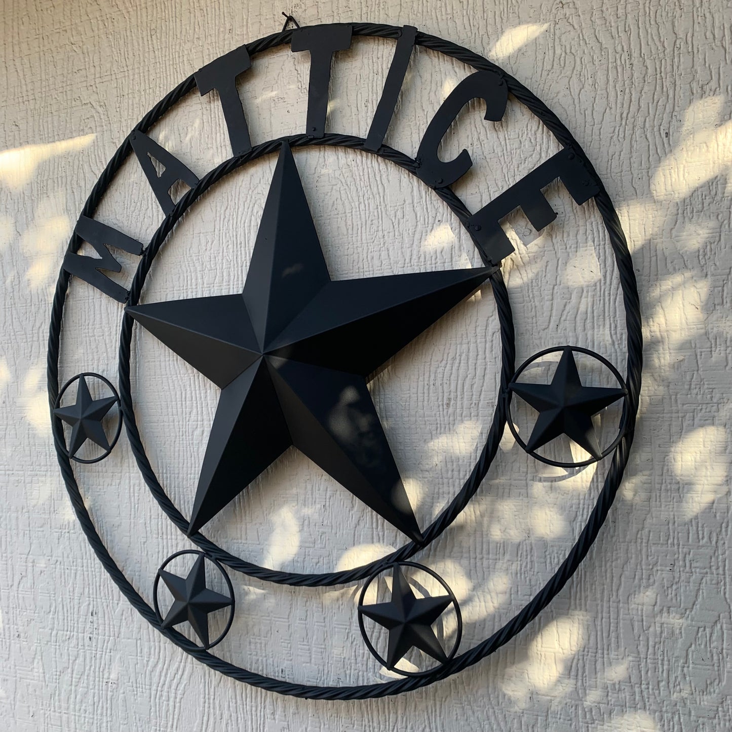 MATTICE STYLE BLACK STAR YOUR CUSTOM NAME BARN METAL STAR 3d TWISTED ROPE RING WESTERN HOME DECOR HANDMADE 24",32",36",50"