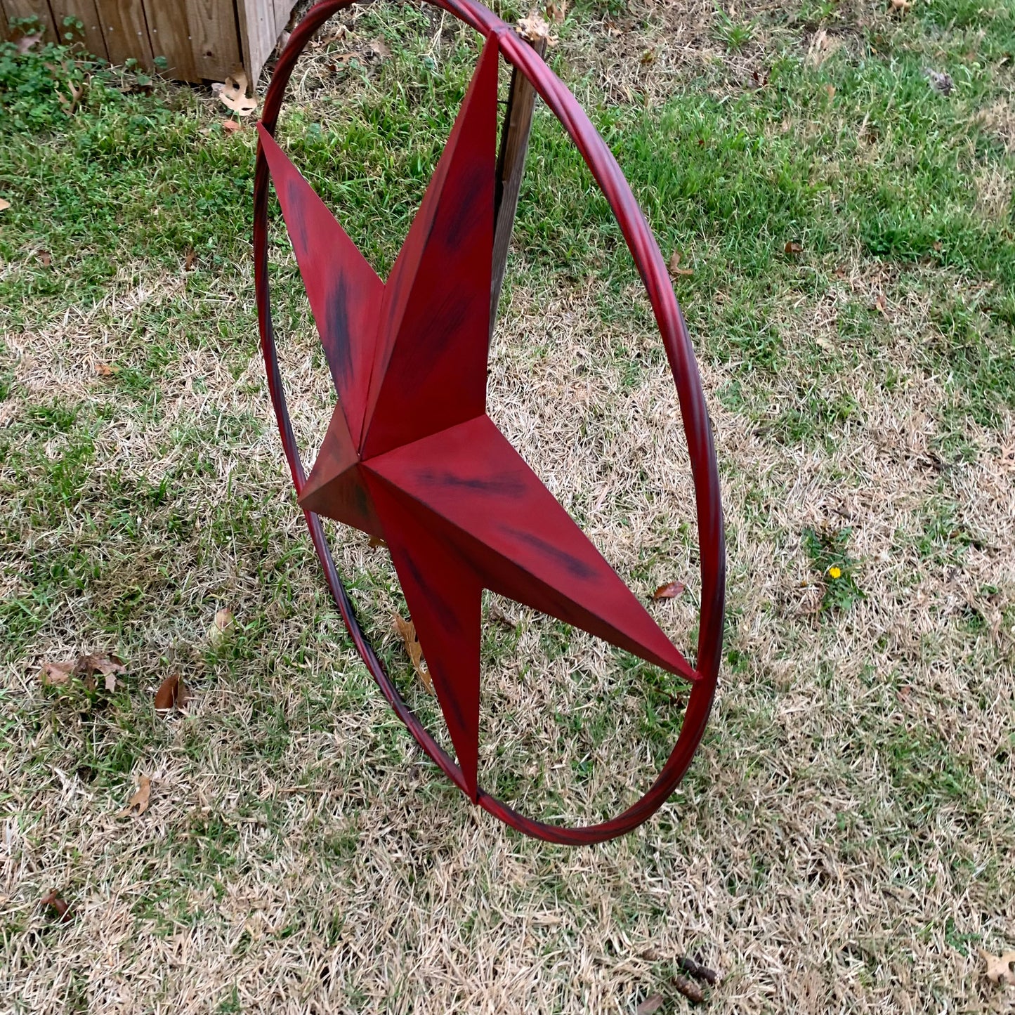 RED DISTRESSED STAR TWO TONE TEXTURE BARN STAR METAL LONESTAR TWISTED ROPE RING WESTERN HOME DECOR HANDMADE NEW #EH12958