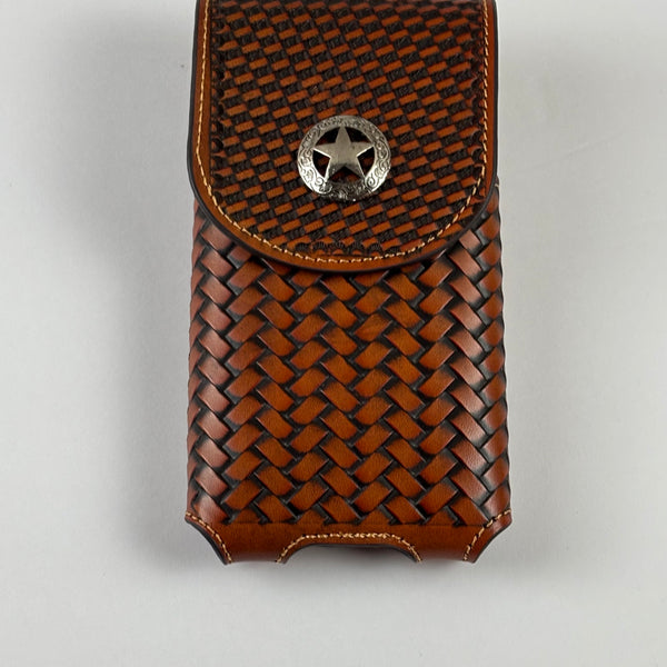 7" LONE STAR LEATHER HOLSTER TAN BROWN STAR POUCH EXTRA LARGE  BELT LOOP CELL PHONE CASE UNIVERSAL OVERSIZE #EH12702