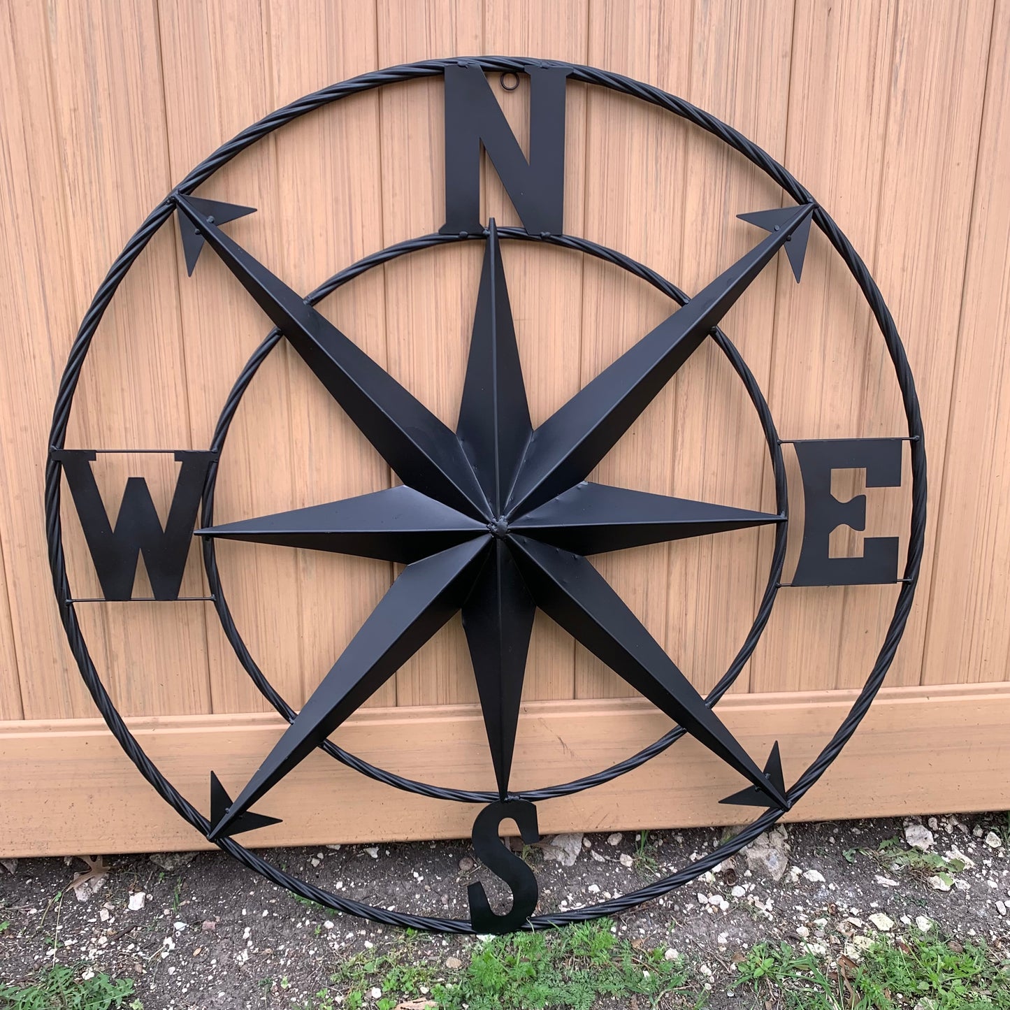 36" COMPASS RUSTIC BLACK METAL SIGN WALL ART WESTERN HOME DECOR HANDMADE NEW