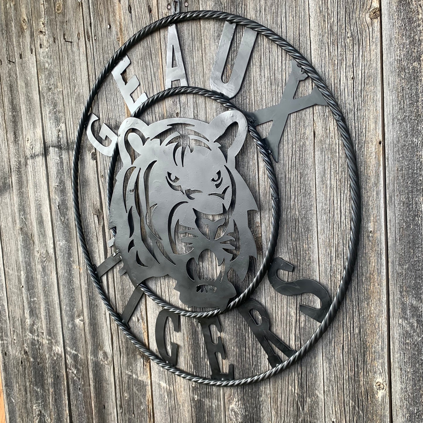 GEAUX TIGERS BLACK CUSTOM METAL VINTAGE CRAFT SIGN TEAM HANDMADE