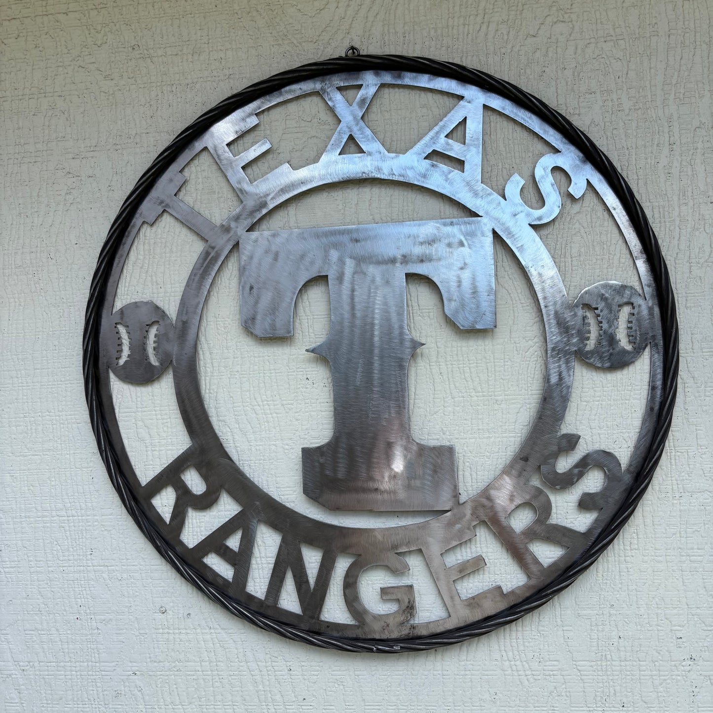 TEXAS RANGERS CUSTOM RAW METAL VINTAGE CRAFT TEAM SIGN TWISTED ROPE RING HANDMADE