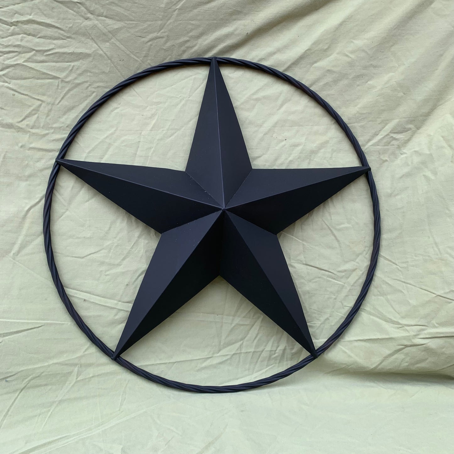 RUSTIC BLACK BARN STAR METAL LONE STAR 3d TWISTED ROPE RING WESTERN HOME DECOR HANDMADE NEW 12",16",24",32",36"-#EH10608