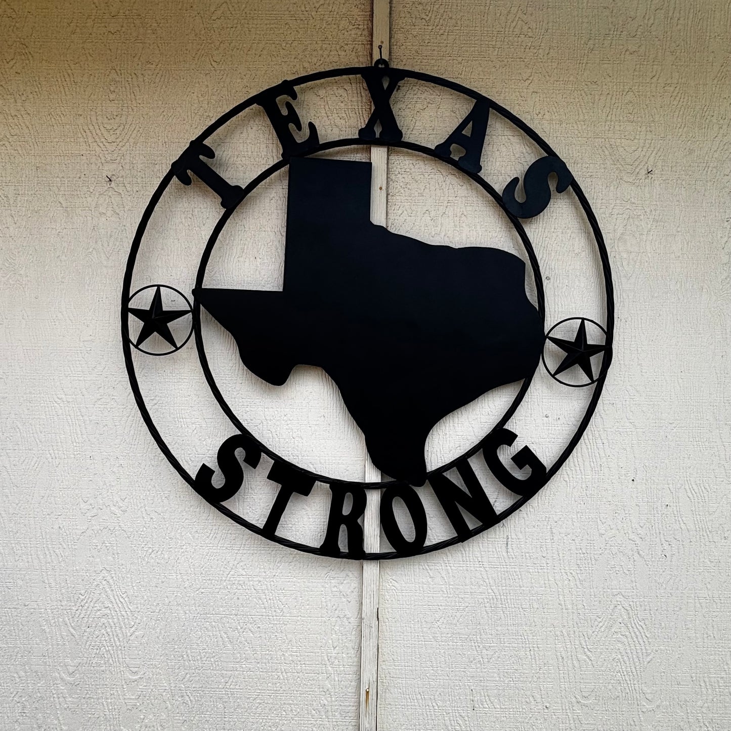 TEXAS STRONG BLACK METAL SIGN WESTERN HOME DECOR HANDMADE