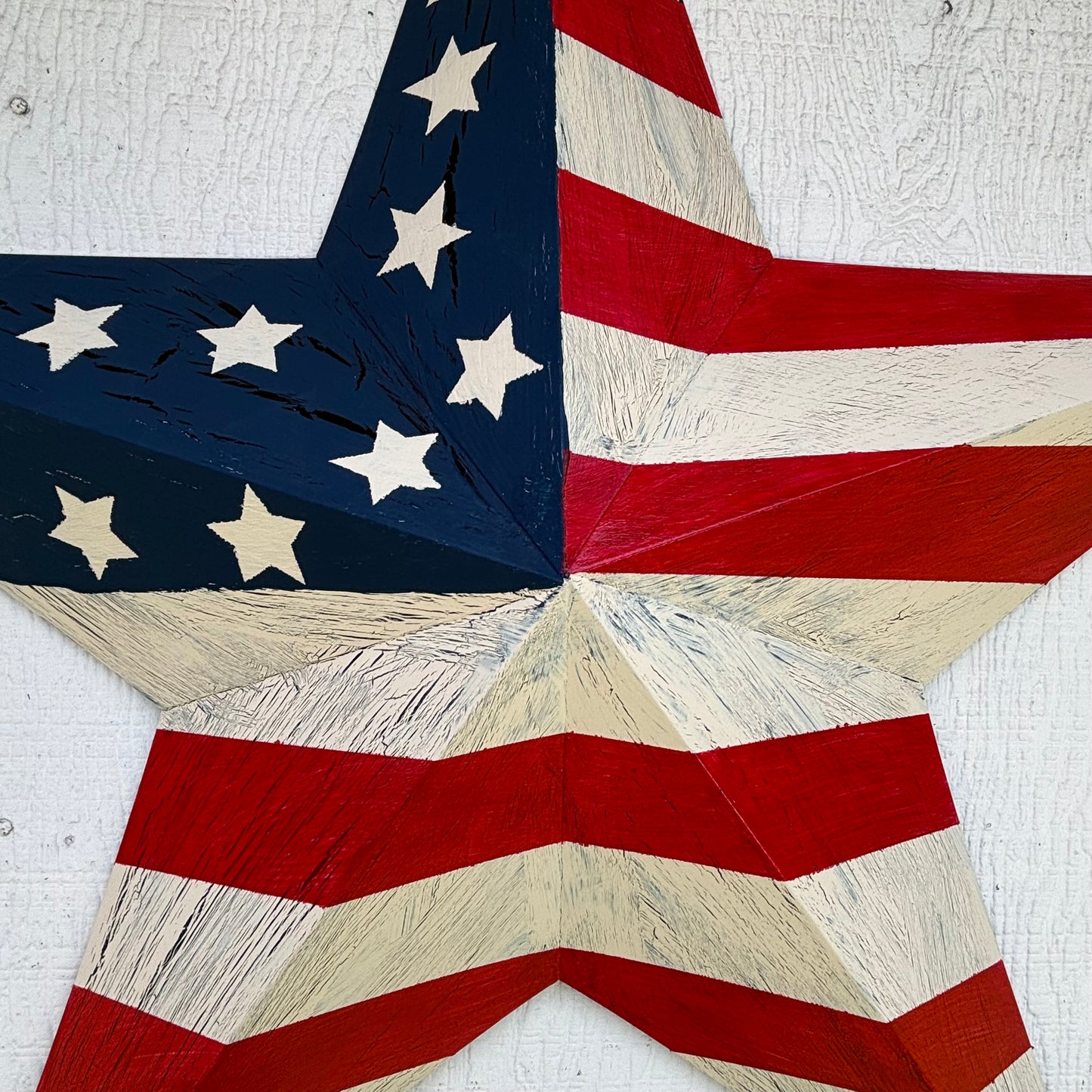 USA FLAG STAR CRACKLE RED IVORY NAVY BLUE METAL BARN STAR METAL WALL ART WESTERN HOME DECOR HANDMADE NEW