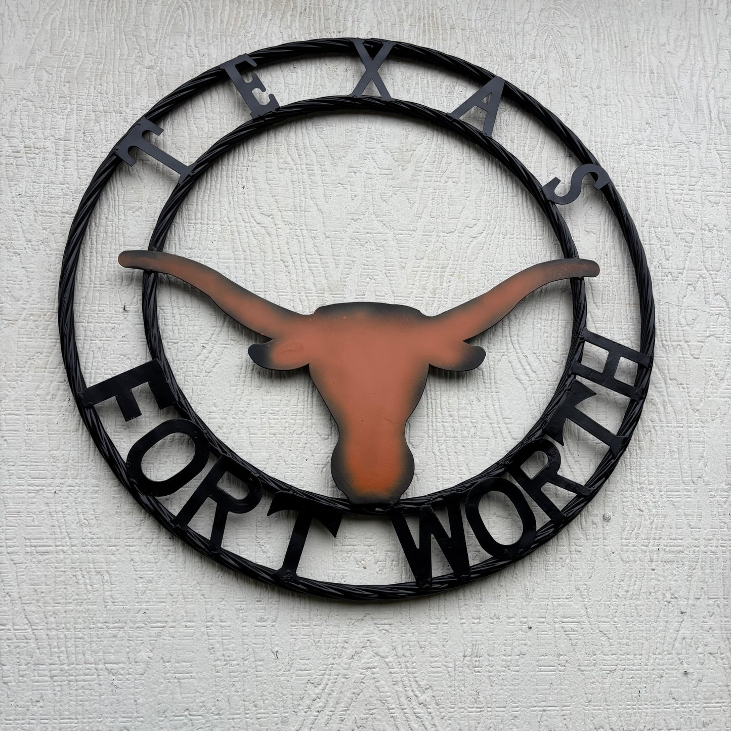 TEXAS FORT WORTH METAL SIGN LONGHORNS ORANGE WESTERN HOME DECOR HANDMADE