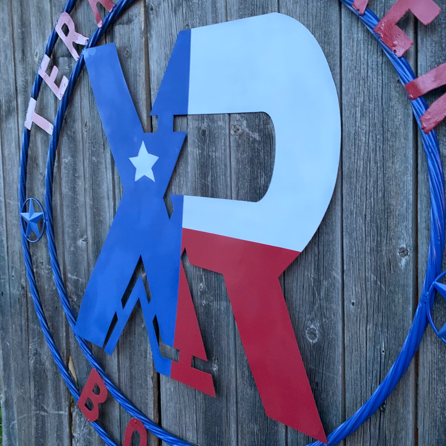 #EH11299 CUSTOM NAME XR ROOFING STYLE SIGN RED,WHITE & BLUE TEXAS FLAG LOGO HANDMADE