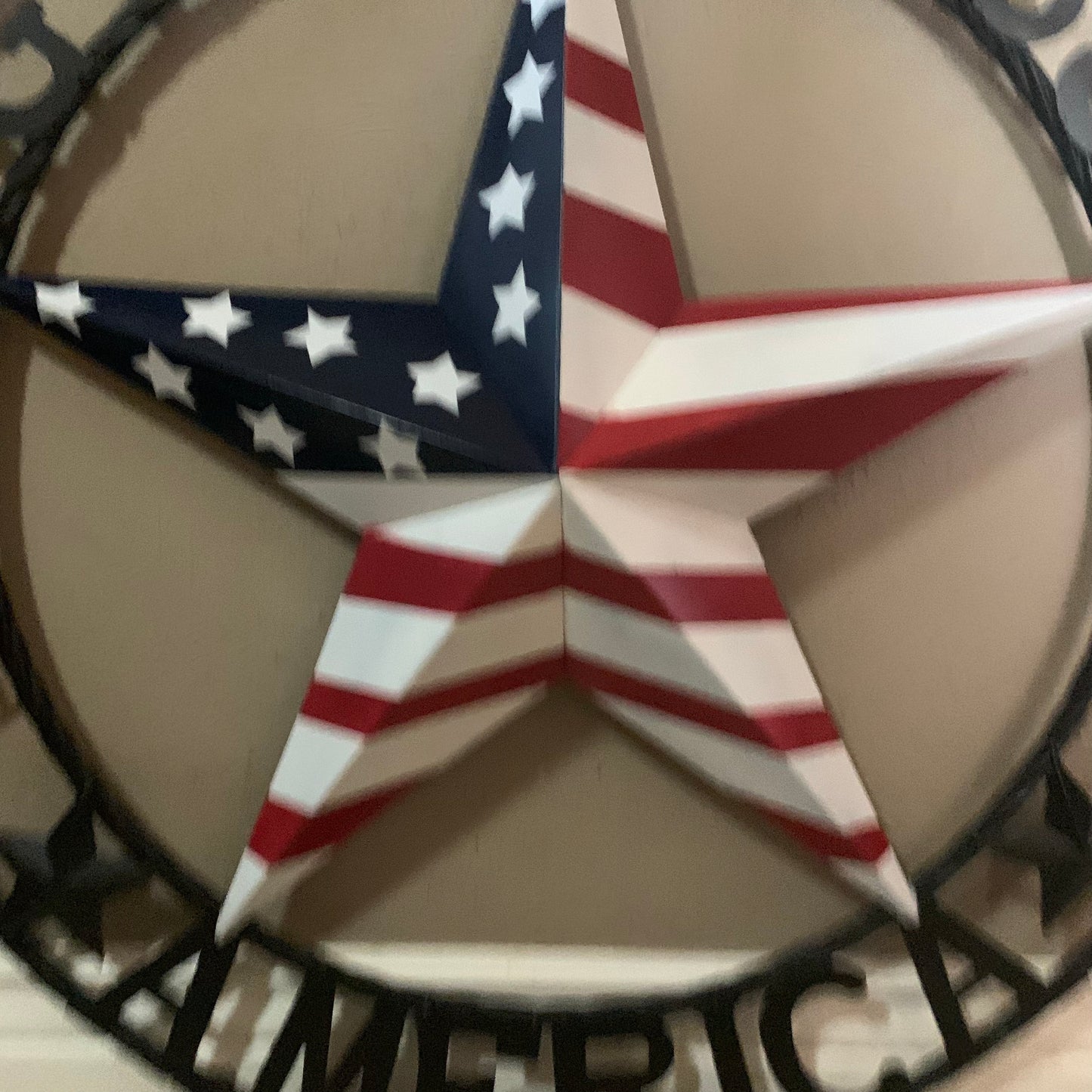 GOD BLESS AMERICA USA FLAG 3d STAR METAL BARN STAR BLACK TWISTED ROPE RING WALL ART WESTERN HOME DECOR RED WHITE & BLUE HANDMADE NEW #EH10490