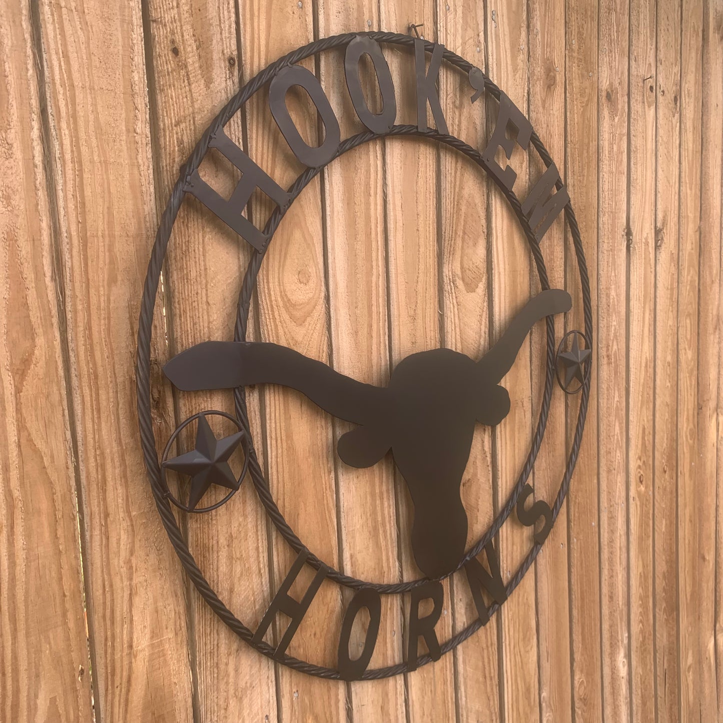 HOOKEM HORNS WITH LONE STAR TEXAS LONGHORNS HOOK EM BLACK METAL CUSTOM VINTAGE CRAFT WALL ART TEAM SIGN HANDMADE