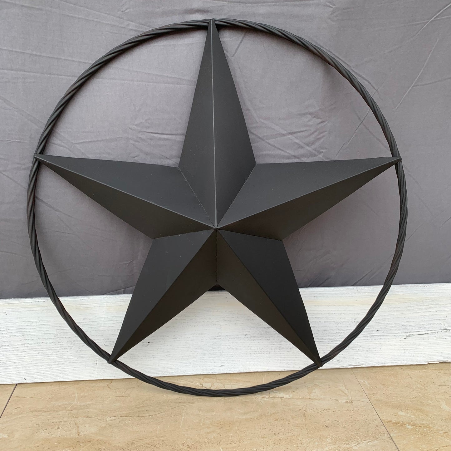RUSTIC BLACK BARN STAR METAL LONE STAR 3d TWISTED ROPE RING WESTERN HOME DECOR HANDMADE NEW 12",16",24",32",36"-#EH10608