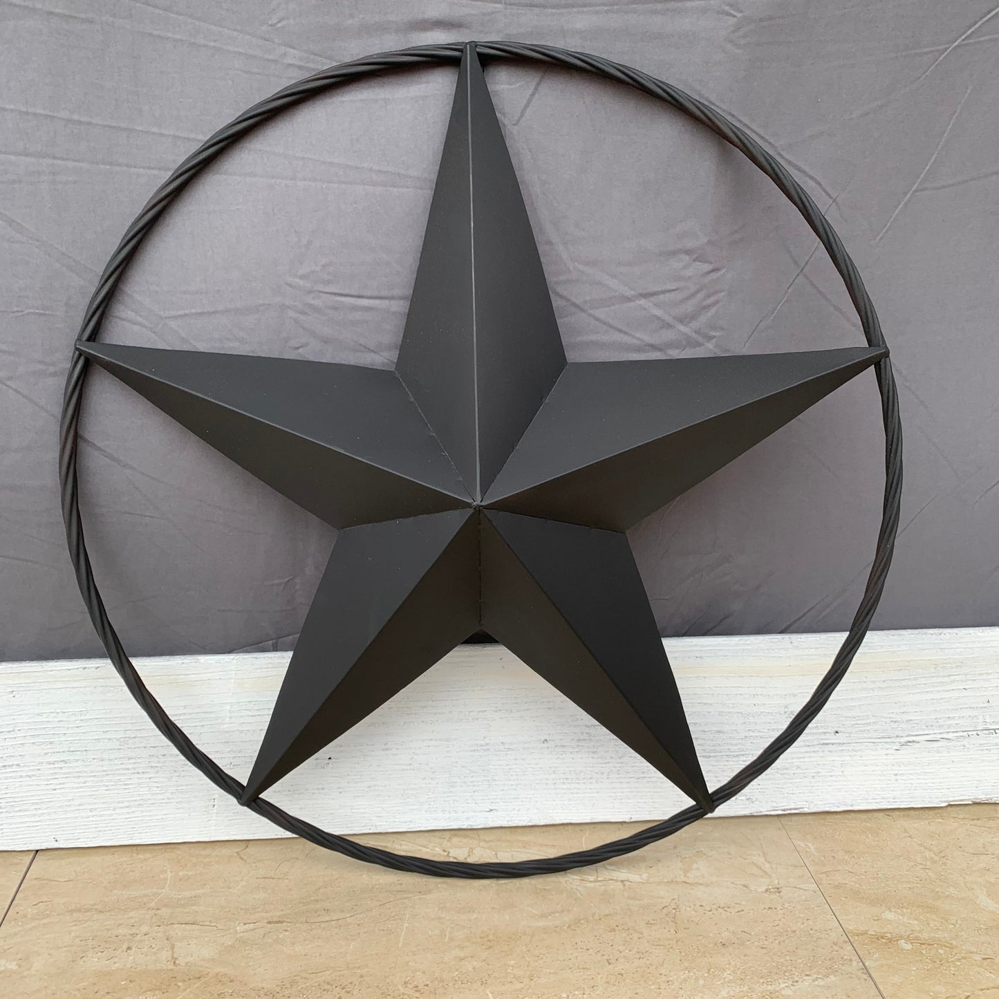 RUSTIC BLACK BARN STAR 3d TWISTED ROPE RING WESTERN HOME DECOR HANDMADE NEW 3" TO 72"-#EH10608