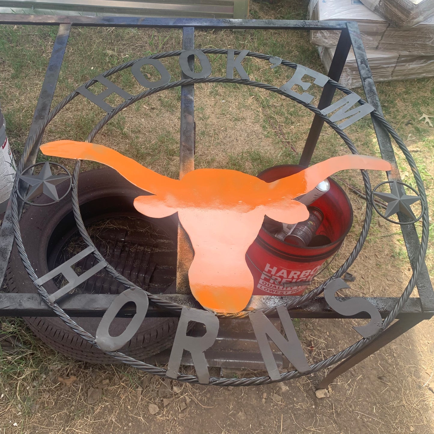 HOOKEM HORNS WITH LONE STAR TEXAS LONGHORNS HOOK EM METAL CUSTOM VINTAGE CRAFT WALL ART TEAM SIGN HANDMADE