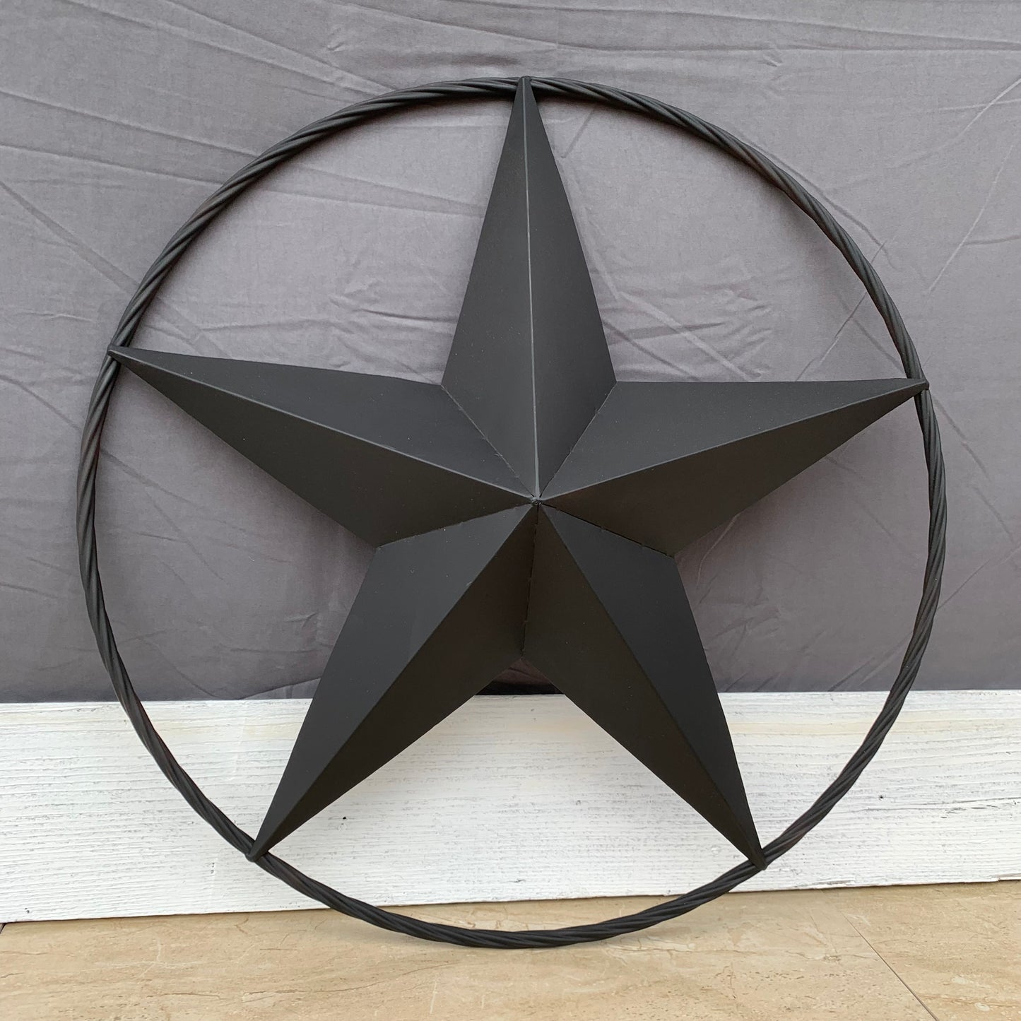 RUSTIC BLACK BARN STAR METAL LONE STAR 3d TWISTED ROPE RING WESTERN HOME DECOR HANDMADE NEW 12",16",24",32",36"-#EH10608