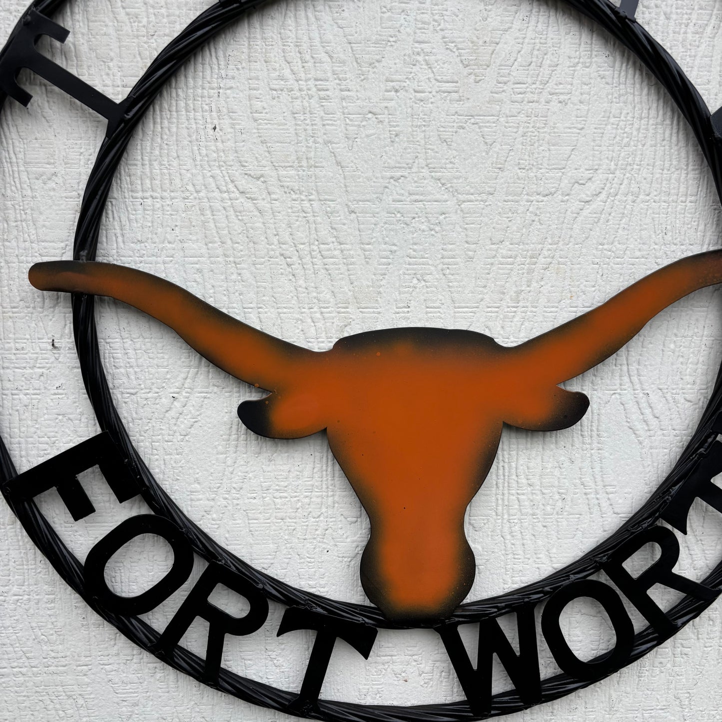 TEXAS FORT WORTH METAL SIGN LONGHORNS ORANGE WESTERN HOME DECOR HANDMADE