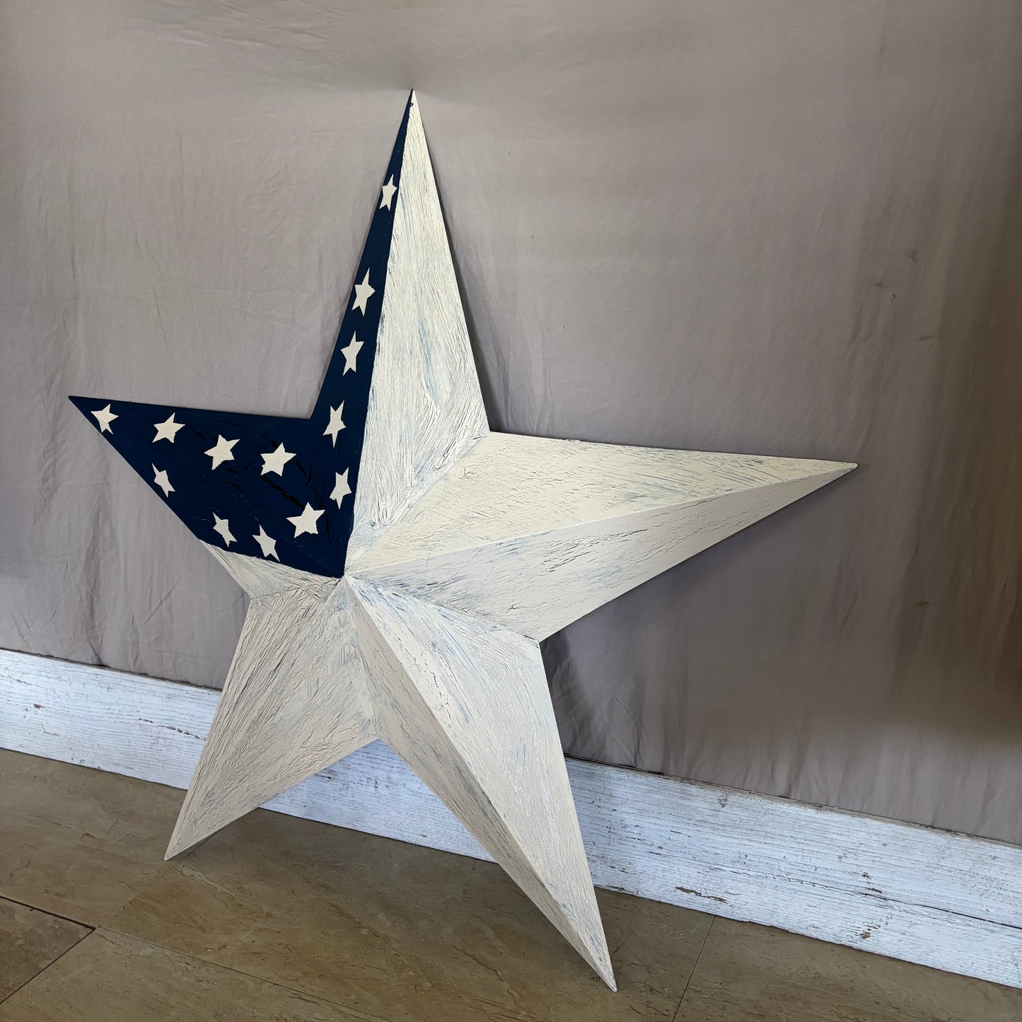 USA FLAG STAR CRACKLE RED IVORY NAVY BLUE METAL BARN STAR METAL WALL ART WESTERN HOME DECOR HANDMADE NEW