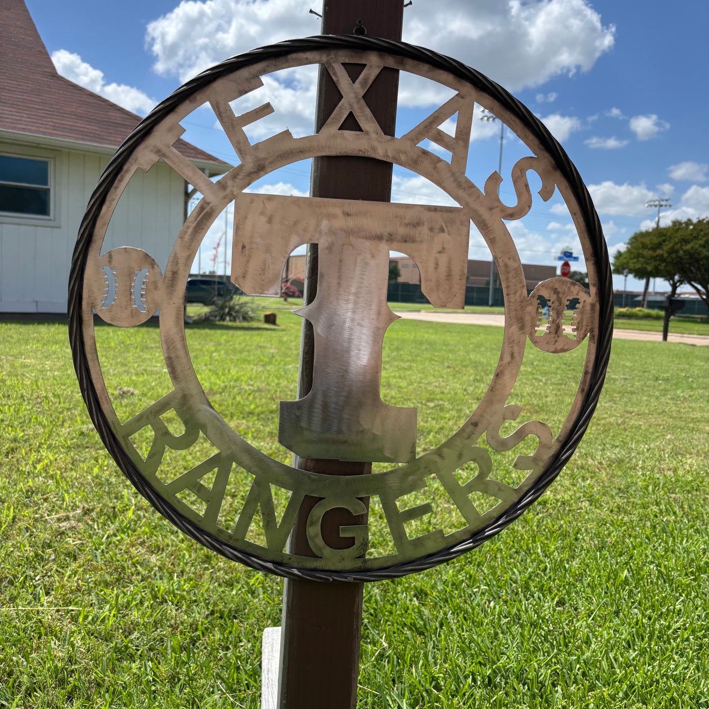 TEXAS RANGERS CUSTOM RAW METAL VINTAGE CRAFT TEAM SIGN TWISTED ROPE RING HANDMADE