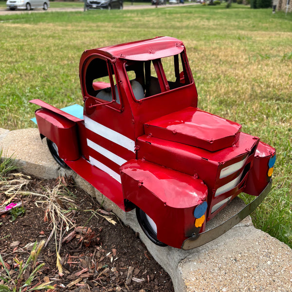 USA FLAG TRUCK 24" PICKUP PATRIOTIC TRUCK RED WHITE TAIL DOWN METAL GARDEN ART FIGURINE WESTERN HOME DECOR HANDMADE #EH12855