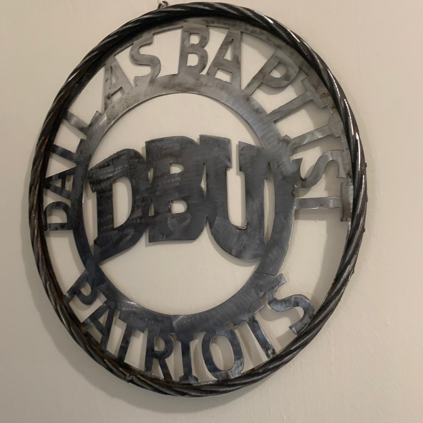DBU DALLAS BAPTIST PATRIOTS CUSTOM RAW METAL NO PAINT VINTAGE METAL CRAFT SIGN TEAM WESTERN HOME DECOR HANDMADE