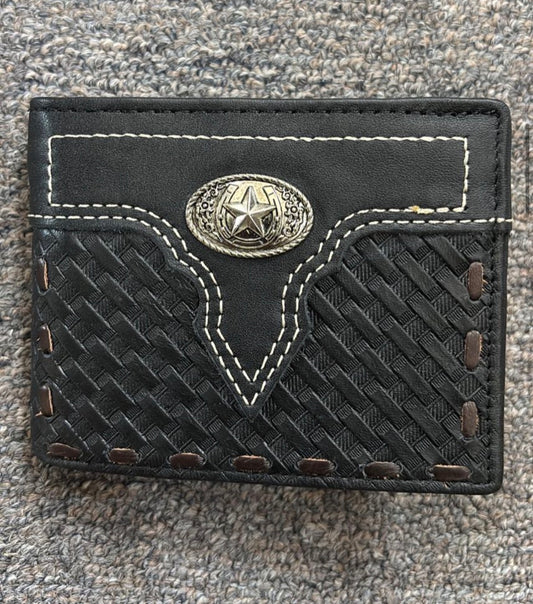 5" MEN'S BLACK STAR WALLET GENUINE LEATHER BIFOLD WESTERN STYLE WALLET NEW