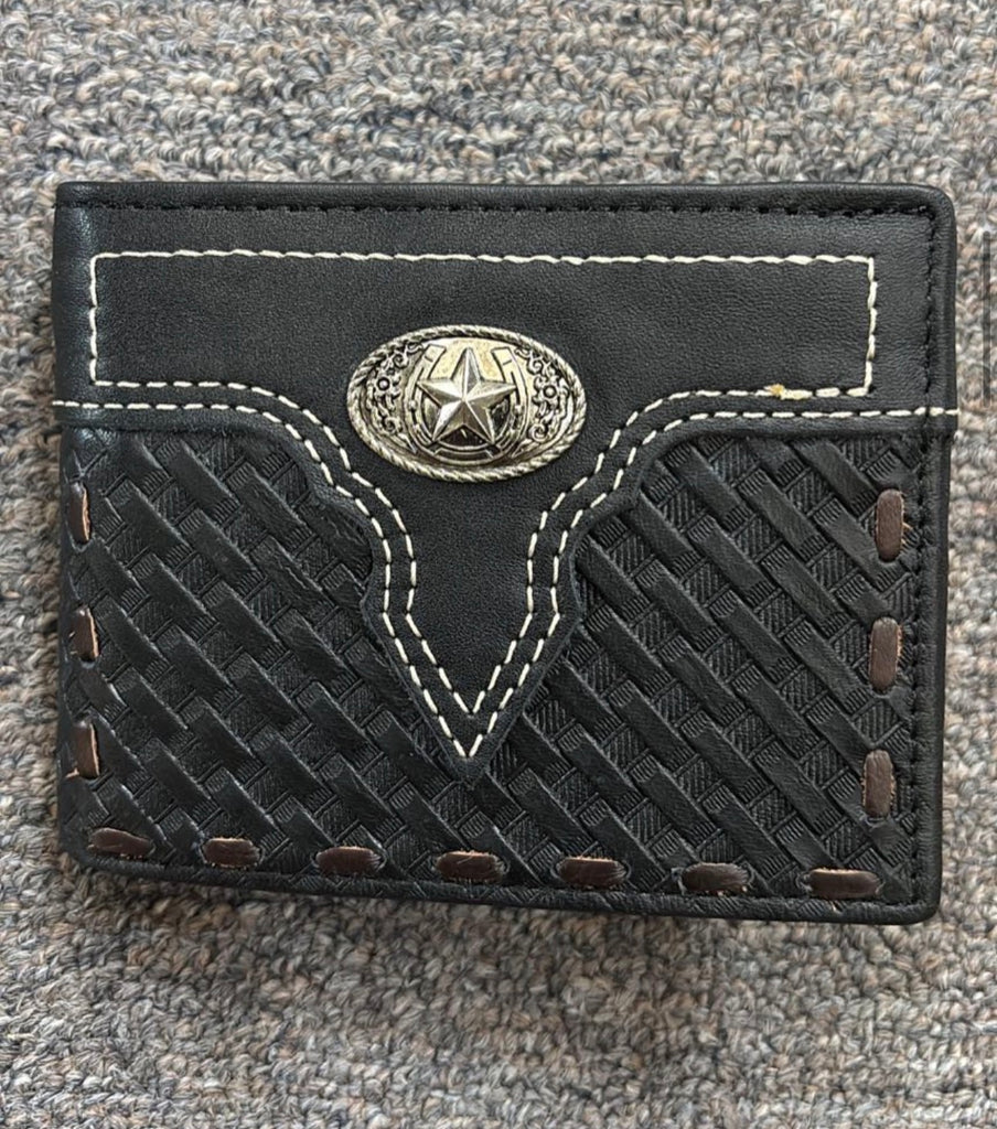 5" MEN'S BLACK STAR WALLET GENUINE LEATHER BIFOLD WESTERN STYLE WALLET NEW