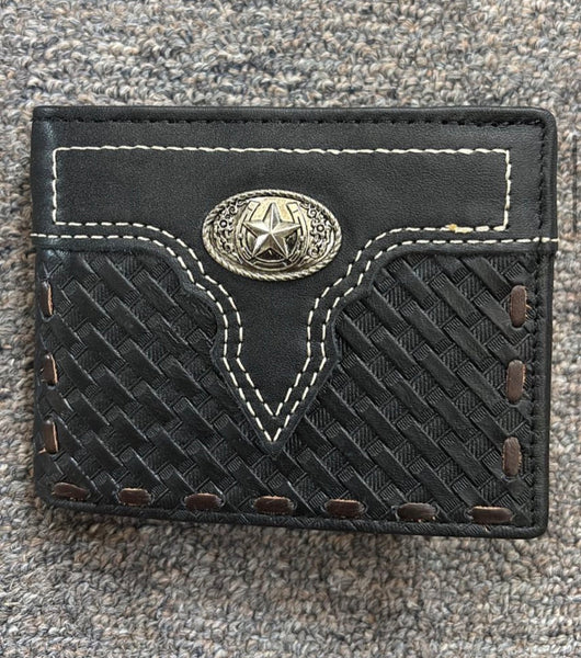 5" MEN'S BLACK STAR WALLET GENUINE LEATHER BIFOLD WESTERN STYLE WALLET NEW