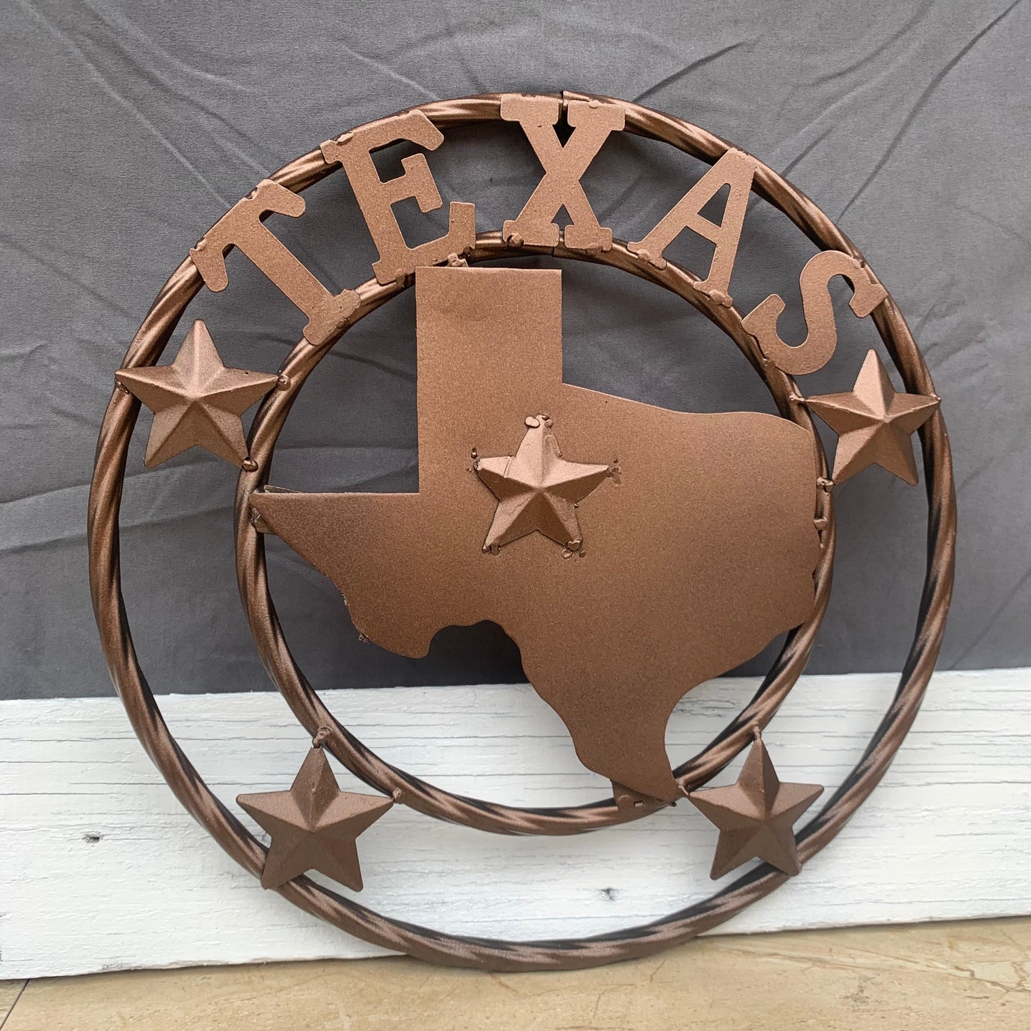 12" STATE OF TEXAS MAP RUSTIC BRONZE TWISTED RING METAL SIGN WESTERN HOME DECOR HANDMADE NEW