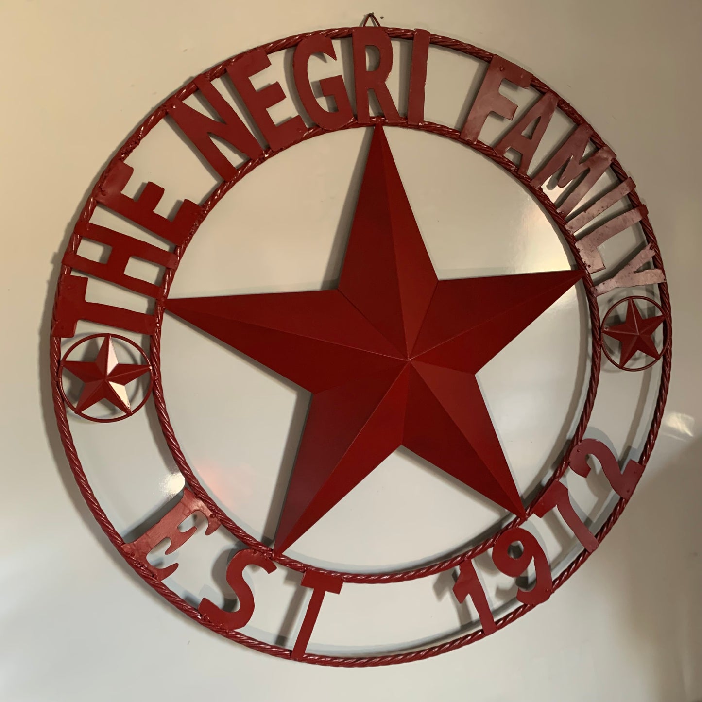 NEGRI FAMILY STYLE YOUR CUSTOM NAME STAR BARN STAR METAL LONE STAR WESTERN HOME DECOR RUSTIC BURGUNDY RED HANDMADE 24",32",36",50"