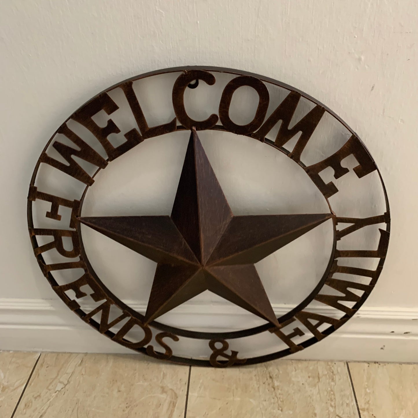 WELCOME FRIENDS FAMILY BARN METAL STAR WALL ART BRONZE WESTERN HOME DECOR HANDMADE NEW #EH13339