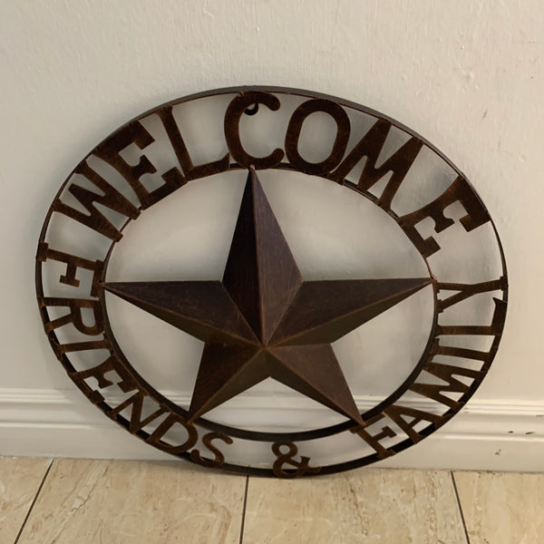 WELCOME FRIENDS FAMILY BARN METAL STAR WALL ART WESTERN HOME DECOR HANDMADE NEW