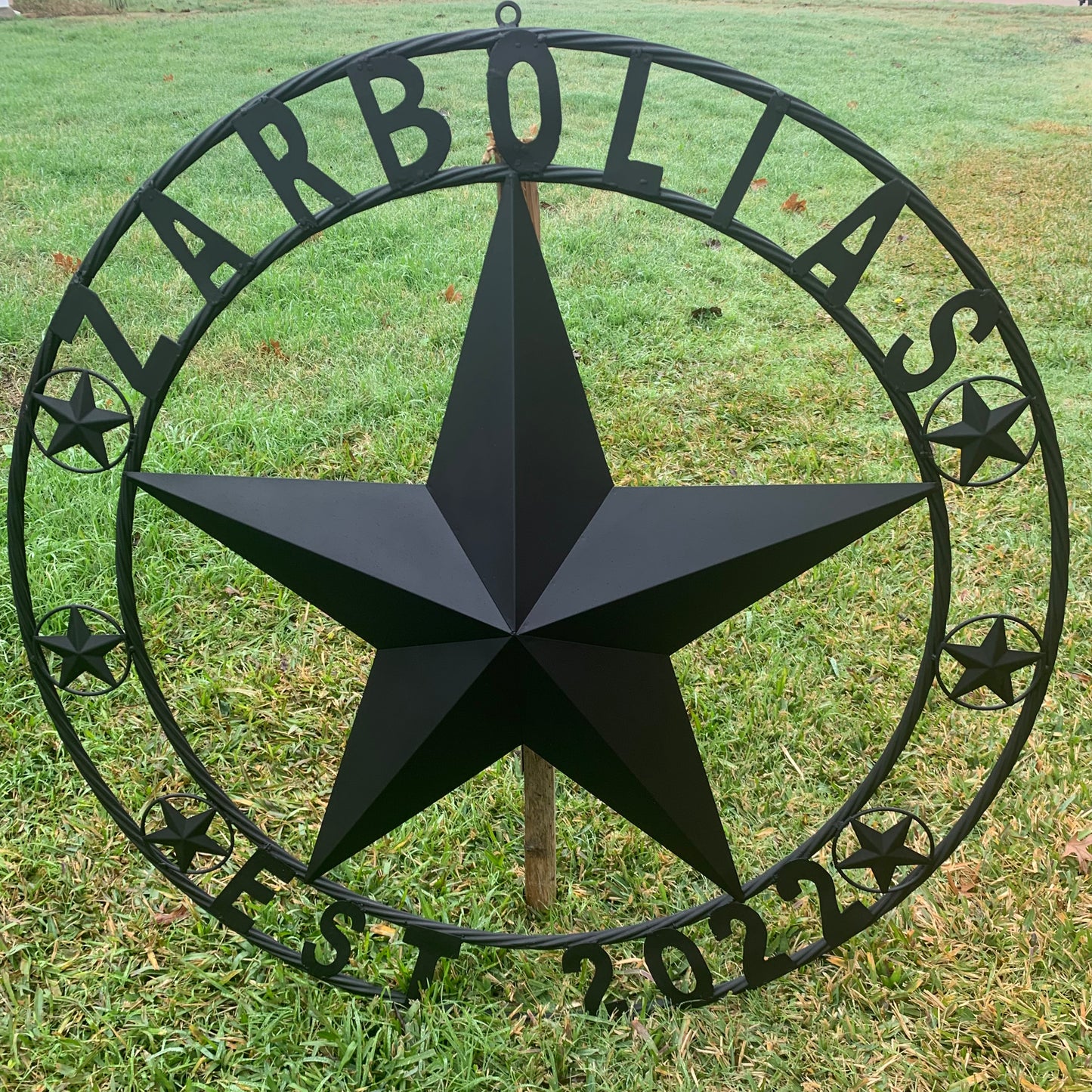 ZARBOLIAS STYLE CUSTOM NAME STAR BARN METAL STAR 3d TWISTED ROPE RING WESTERN HOME DECOR RUSTIC BLACK HANDMADE 24",32",36",50"