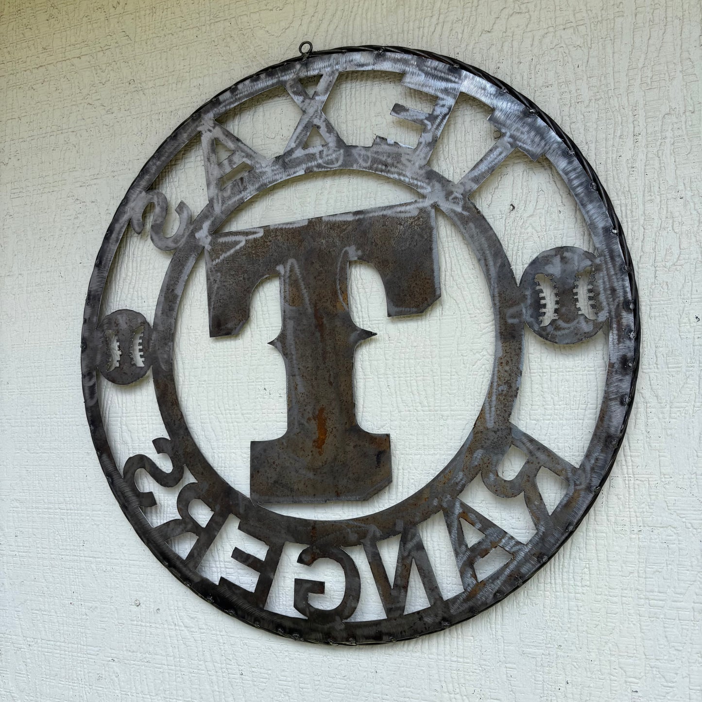 TEXAS RANGERS CUSTOM RAW METAL VINTAGE CRAFT TEAM SIGN TWISTED ROPE RING HANDMADE