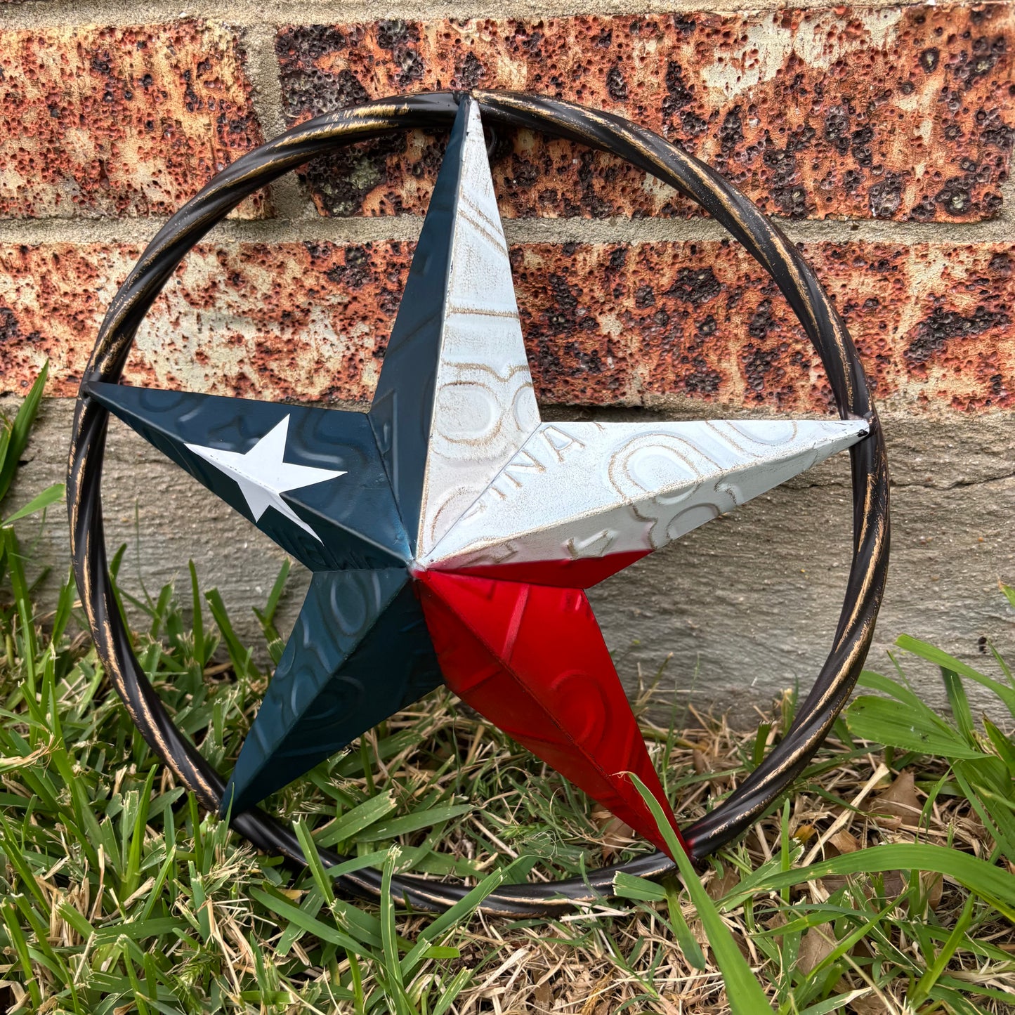 RED WHITE BLUE LICENSE PLATE METAL BARN LONESTAR WESTERN HOME DECOR HANDMADE EH13325